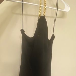 Michael Kors Backless Black Pants Jumpsuit with Gold Chain Choker